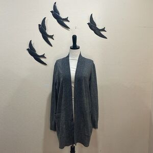 Roots Canada Cotton Blend Marled Dark Gray Open Front Cardigan Striped Cuff - M